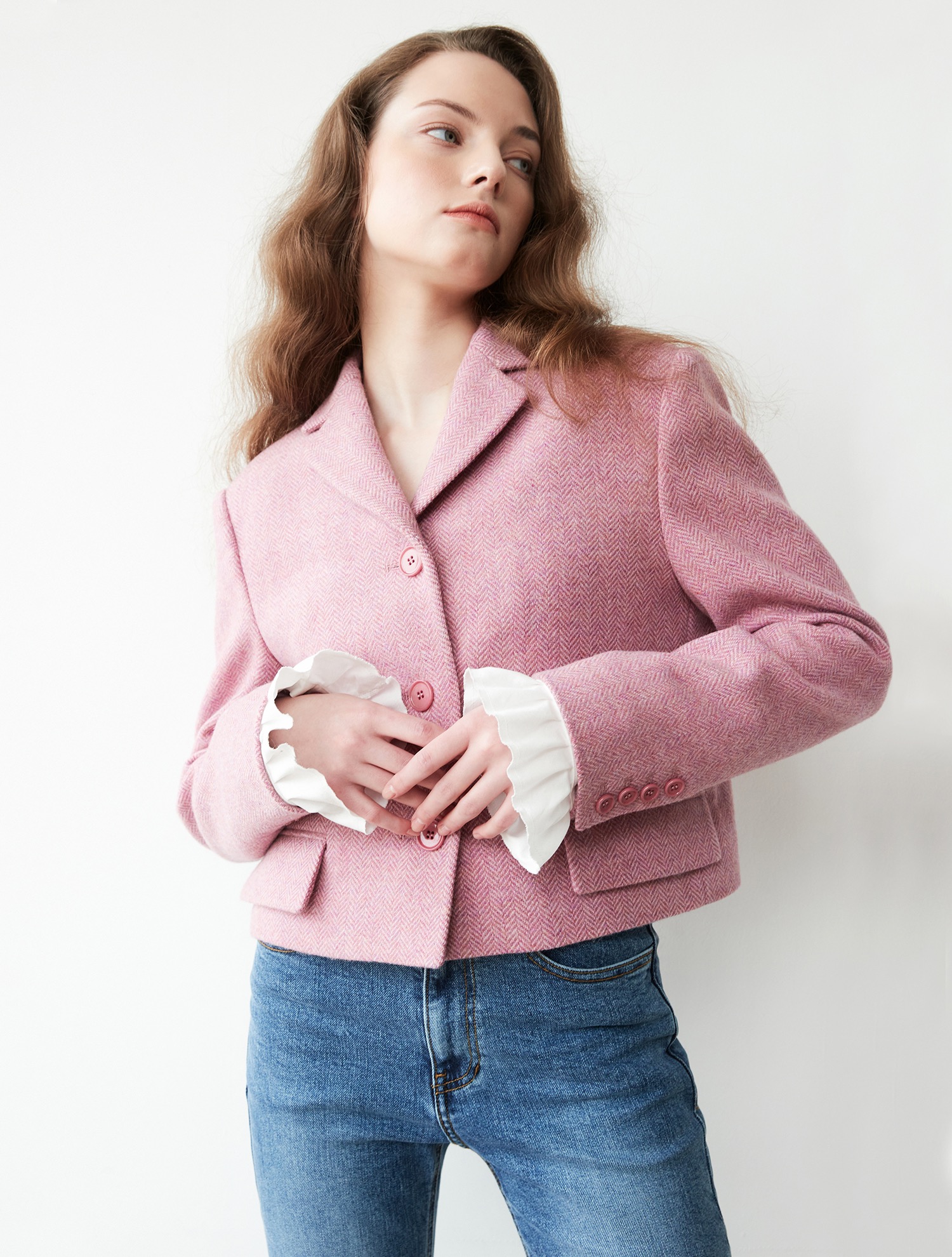 Classic short wool jacket 002 Pink